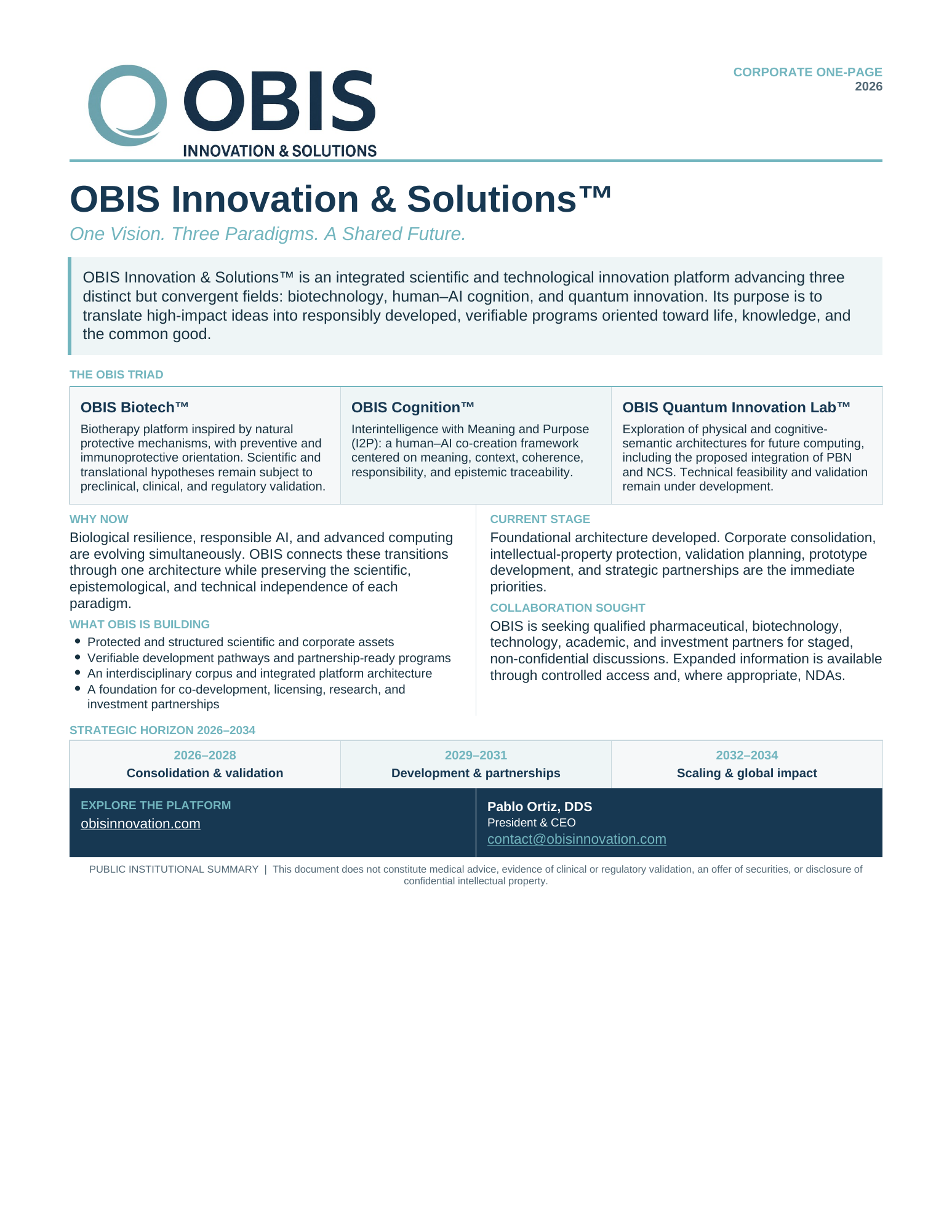 Preview of the English OBIS Corporate One-Page 2026